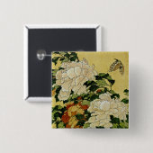 Peonies en Butterfly Vierkante Button 5,1 Cm (Voorkant /achterkant)