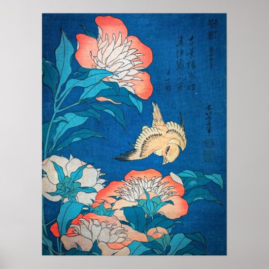Peonies en Canarische Eilanden door Hokusai Poster (Voorkant)