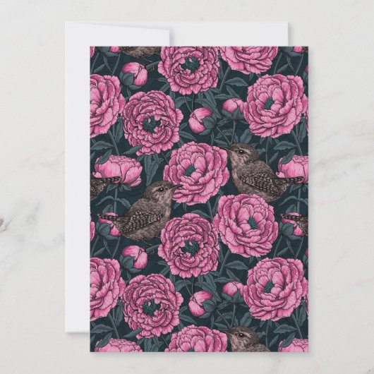 Peonies en draden op donkergrijs (Voorkant)