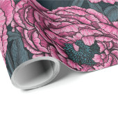 Peonies en draden op donkergrijs cadeaupapier (Rol Hoek)