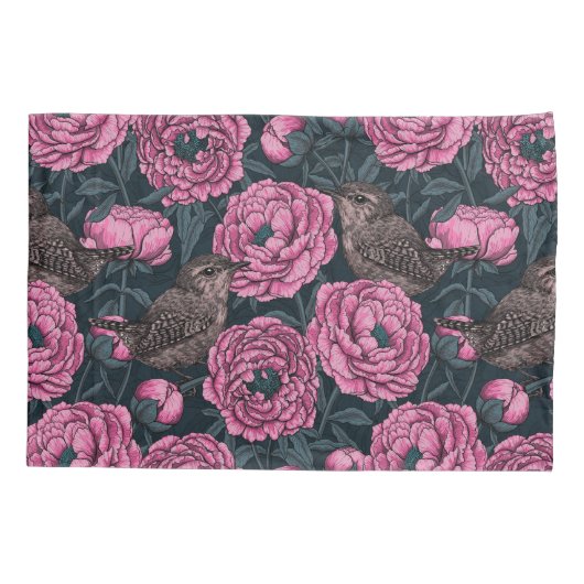 Peonies en draden op donkergrijs kussensloop (Achterkant-Links)