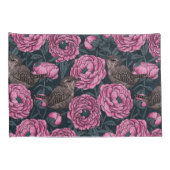 Peonies en draden op donkergrijs kussensloop (Achterkant-Rechts)