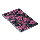 Peonies en draden op donkergrijs notitieboek (Rechterzijde)