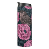 Peonies en draden op donkergrijs thermosbeker (Geroteerd rechts)