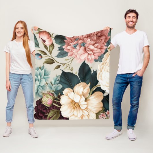 Peonies en Gardenia Seamless Floral Pattern Fleece Deken (In situ)