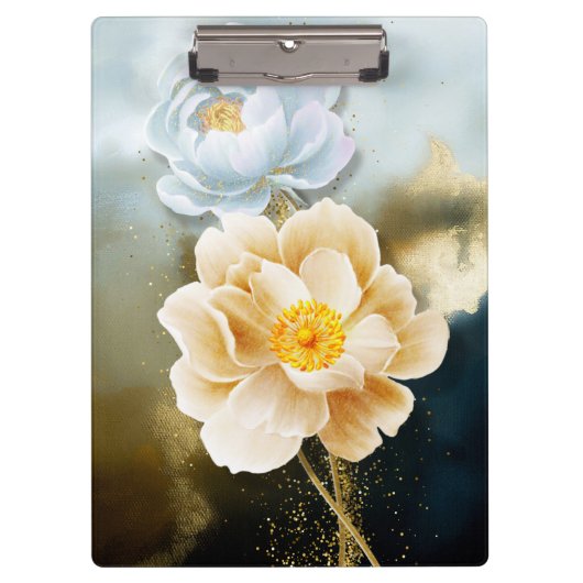 Peonies en Gold Glitter Klembord (Voorkant)