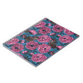 Peonies en kippen op blauw notitieboek (Linkerzijde)