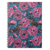 Peonies en kippen op blauw notitieboek (Voorkant)