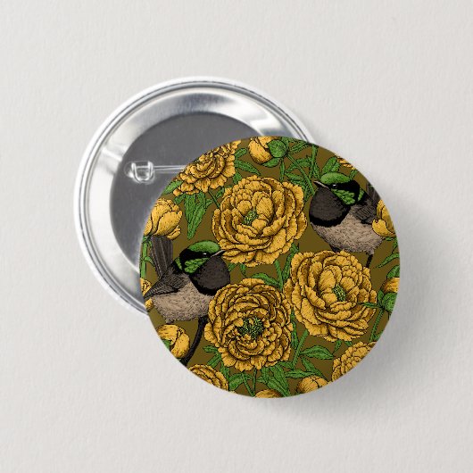 Peonies en Peonies Ronde Button 5,7 Cm (Voorkant /achterkant)