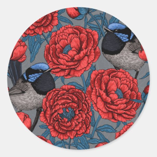 Peonies en Peonies Ronde Sticker (Voorkant)