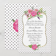 Peonies en Polka Dots Wedding Invitation