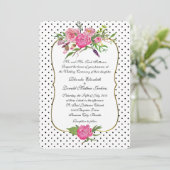 Peonies en Polka Dots Wedding Invitation Kaart (Staand voorkant)