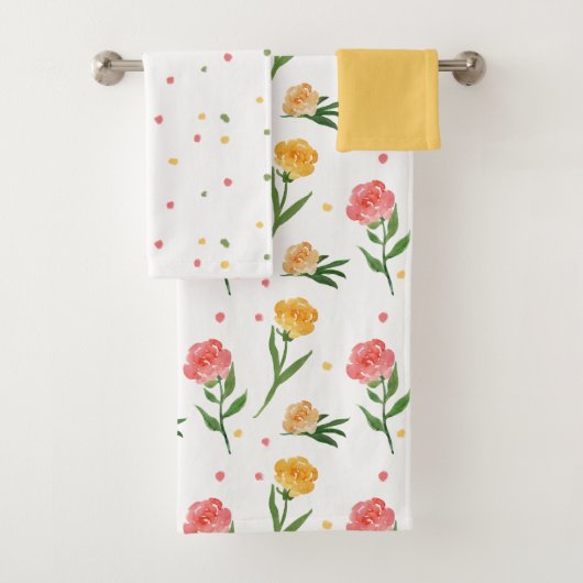 Peonies en Stippen Wisdoekset Bad Handdoek (Insitu)
