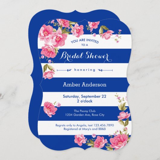 Peonies en Stripes Bridal Shower Invitation Kaart (Voorkant / Achterkant)