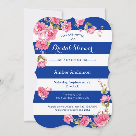Peonies en Stripes Bridal Shower Invitation Kaart (Voorkant)