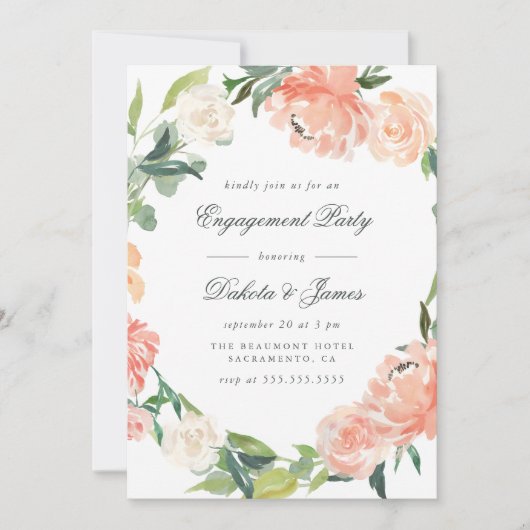 Peonies & Eucalyptus Greenery Engagement Party Kaart (Voorkant)