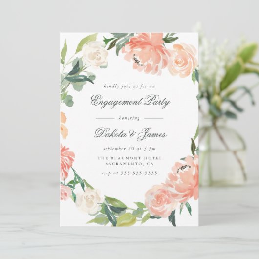 Peonies & Eucalyptus Greenery Engagement Party Kaart (Staand voorkant)