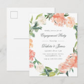 Peonies & Eucalyptus Greenery Engagement Party Uitnodiging Briefkaart (Voorkant / Achterkant)