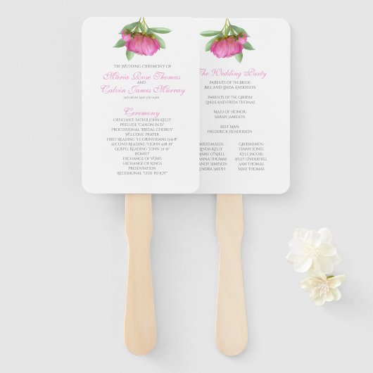 Peonies Fan Wedding Programme Handwaaier (Voorkant en achterkant)