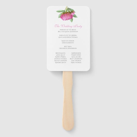 Peonies Fan Wedding Programme Handwaaier (Achterkant)