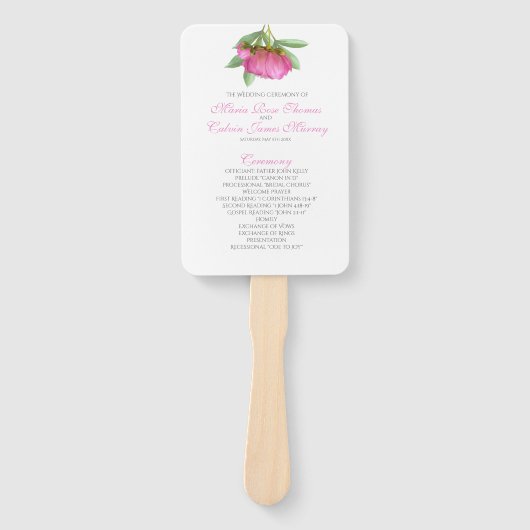 Peonies Fan Wedding Programme Handwaaier (Voorkant)