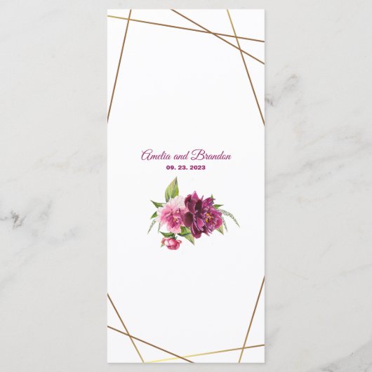Peonies Faux Gold Foil Lijst Rustige bruiloft Menu (Achterkant)