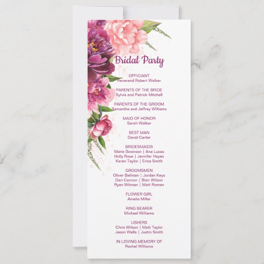 Peonies Faux Gold Foil Rustic Wedding Programme (Achterkant)