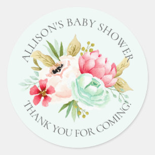 Peonies Floral Baby Dank je wel! Ronde Sticker