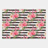 Peonies Floral Black White Stripes Inpakpapier Vel (Voorkant)