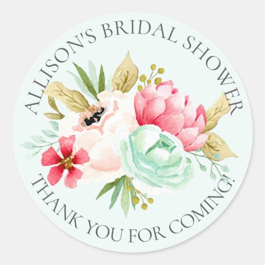 Peonies Floral Bridal Hartelijk dank voor de stick Ronde Sticker (Voorkant)