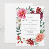 Peonies Floral Bridal Shower Invitations Kaart (Voorkant / Achterkant)