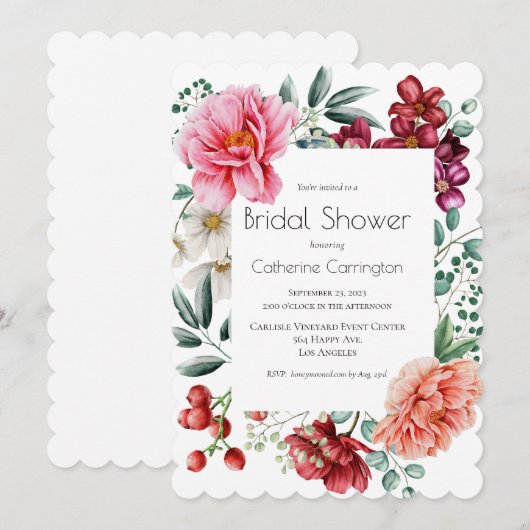 Peonies Floral Bridal Shower Invitations Kaart (Voorkant / Achterkant)