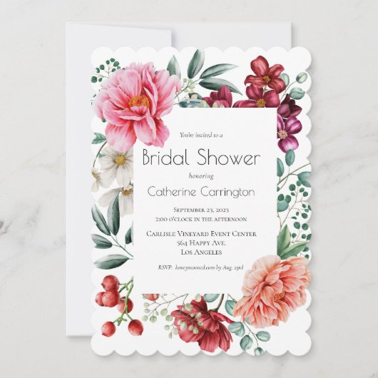 Peonies Floral Bridal Shower Invitations Kaart (Voorkant)
