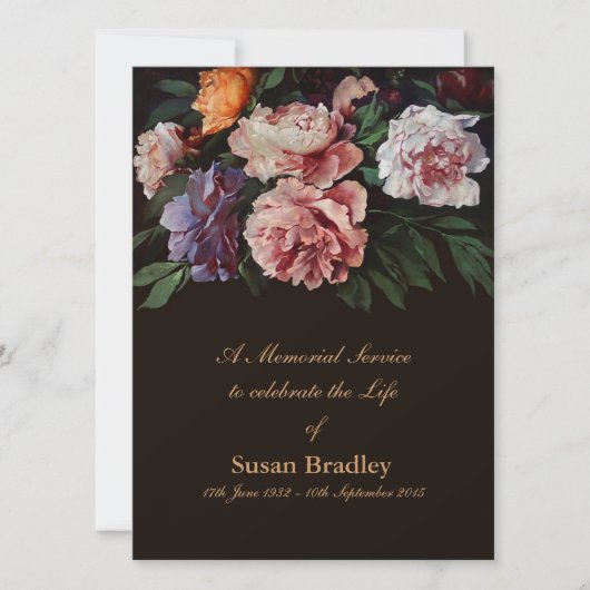 Peonies Floral Painting 1 Funeral Announting Kaart (Voorkant)