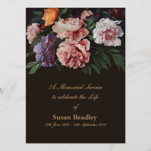 Peonies Floral Painting 1 Funeral Announting Kaart