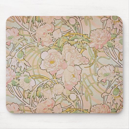 Peonies Floral Pattern Alphonse Mucha Muismat (Voorkant)