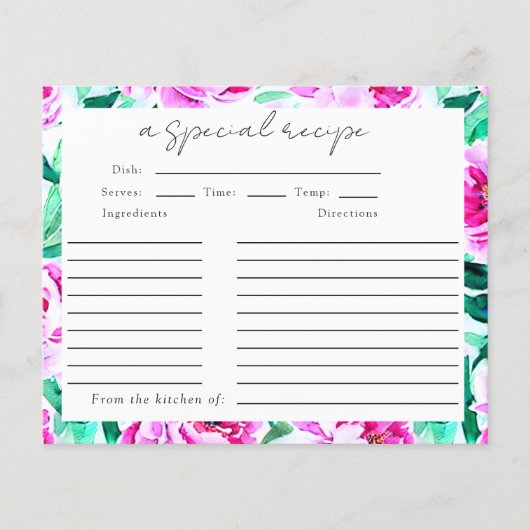 Peonies Floral Vrijgezellenfeest Recipcard (Voorkant)