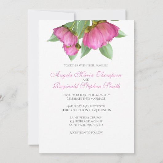 Peonies Floral Wedding Invitation Kaart (Voorkant)
