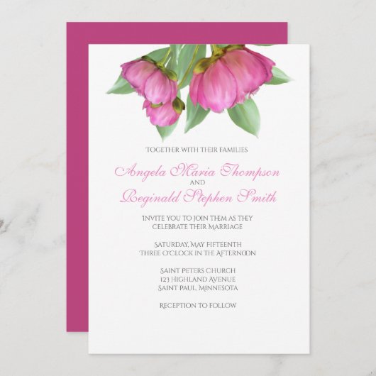 Peonies Floral Wedding Invitation Kaart (Voorkant / Achterkant)