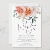 Peonies Florals Peach Koral We doen QR Code Wedden Kaart (Voorkant)