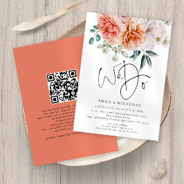 Peonies Florals Peach Koral We doen QR Code Wedden Kaart