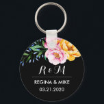 Peonies Flower Spring Weduwmonogram Sleutelhanger<br><div class="desc">Deze , roze en gele pinda's, illustratie van waterverf bloem is perfect voor bruiloft, vrijgezellenfeest, verloffeest en feestdag. Haal deze elegante en elegante bloemetjes voor je buitenlentbruiloft, in het land of in een romantische botanische tuin. Personaliseer de tekst gebruikend handschrijvend manuscriptdoopvont om de naam of het monogram van de bruid...</div>