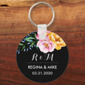 Peonies Flower Spring Weduwmonogram Sleutelhanger (Voorkant)