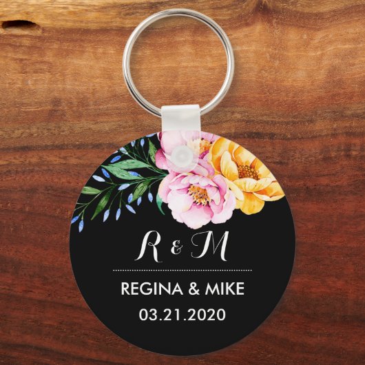 Peonies Flower Spring Weduwmonogram Sleutelhanger (Voorkant)