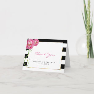 Peonies Flowers on Black and White - Hartelijk dan Bedankkaart