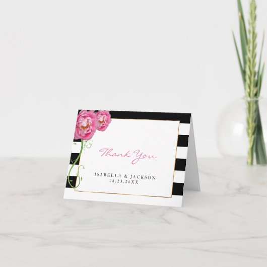 Peonies Flowers on Black and White - Hartelijk dan Bedankkaart (Voorkant)