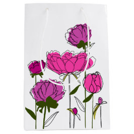 Peonies Gift Bag (Wit) Medium Cadeauzakje