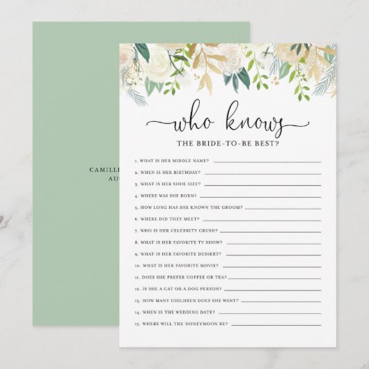 Peonies Glitter die het spel van het Bride-Vrijgez Kaart (Voorkant / Achterkant)