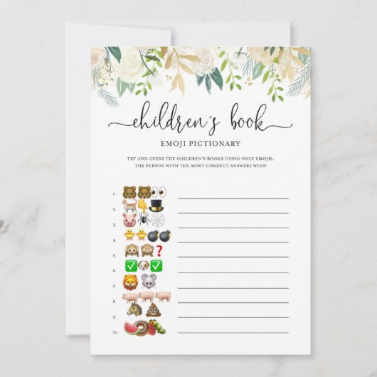 Peonies Gold Emoji Pictionary Baby shower Game Kaart (Voorkant)