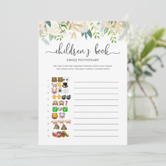 Peonies Gold Emoji Pictionary Baby shower Game Kaart (Staand voorkant)